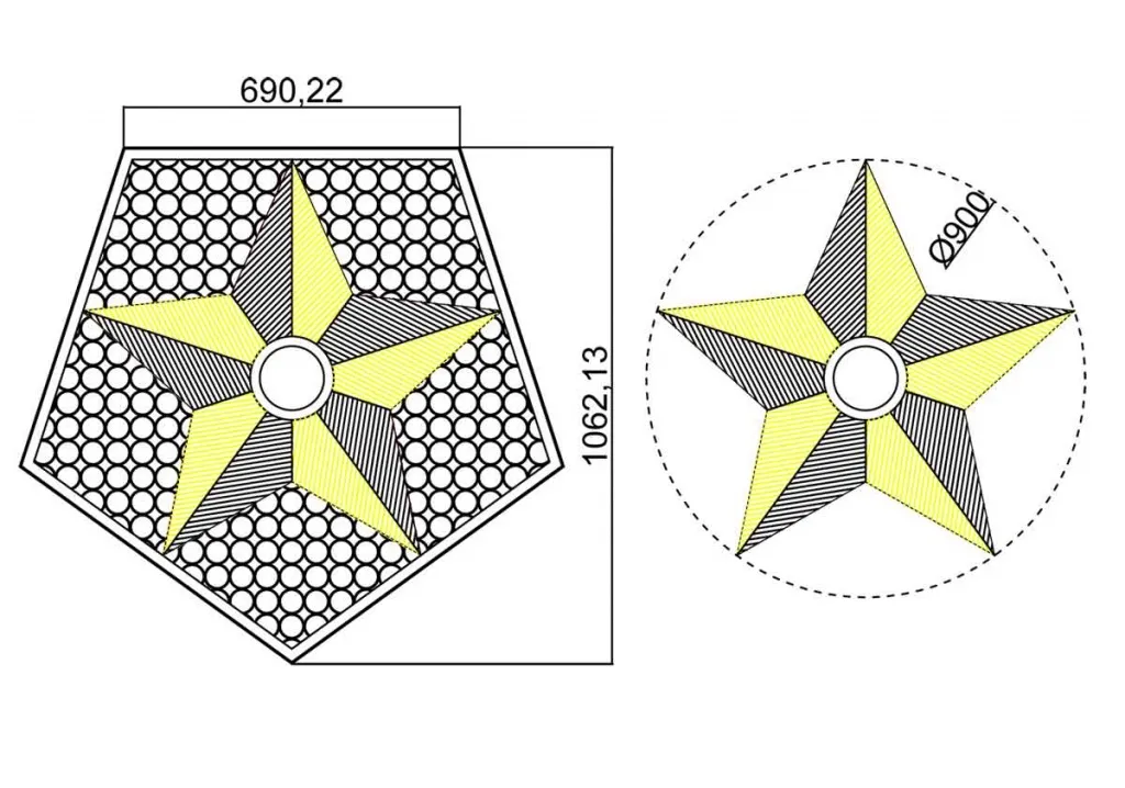 Вечный огонь - схема звезды вечного огня на декоративной решетке в Буе 